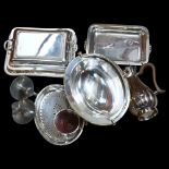 A silver plated roll-over bacon dish, a tureen and cover, wine coaster etc (boxful)