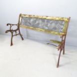A bench for restoration, comprising a back with inset resin panel (panel 108x20cm), and two cast