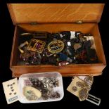 A box of miscellaneous costume jewellery, and buckles