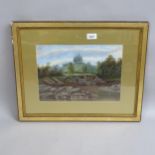 English School, landscape view, oil on board, signed with monogram, 25cm x 34cm, framed and glazed