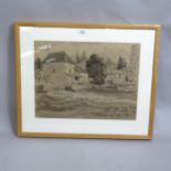 Alistair Flattely (1922 - 2009), 2 ink and wash drawings, country cottages, framed