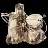 An Art Deco novelty silver plate cruet set, by Christopher Johnson & Co of Sheffield, with milk