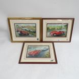 Gordon Lees, 3 watercolours, motoring scenes, all framed
