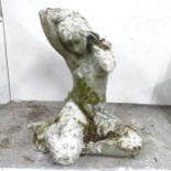 A weathered composite marble garden statue, nude study of a woman. Height 51cm. Good overall