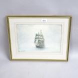 H C Arrowsmith, watercolour, tall ship, signed and dated 1987, 20cm x 30cm, framed Good condition