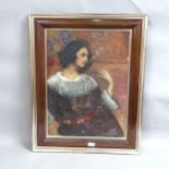 Continental oil on canvas, portrait of a woman, unsigned, 61cm x 45cm, framed 1 small patch repair
