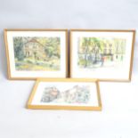 J E Letchford, group of 3 watercolours, including Chelsea Embankment, framed, and a folio of