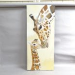 Clive Fredriksson, oil on canvas, study of giraffes, 59cm x 140cm, unframed