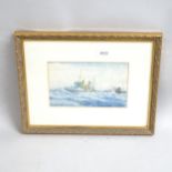 Arthur Heslop (1870 - 1954), watercolour, steamships, 13cm x 22cm, framed Slight discolouration