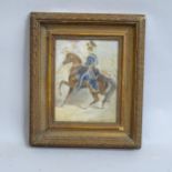 Ellis, watercolour and sketch drawing, study of a military figure on horseback, 36cm x 31cm overall,