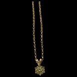 A 9ct gold necklace, with a green stone set pendant, chain length 51cm, 3.3g
