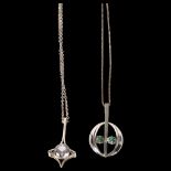 2 Danish silver pendant necklaces, both stone set