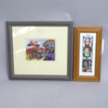 D J Calvert, watercolour, The Fair at Makkum, image 12cm x 16cm, framed, and Lynn Hodnett, oil on