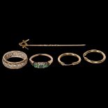 A 9ct gold Masonic tie pin, and a pair of 9ct gold hoop earrings, (1.2g), and unmarked gold ring,