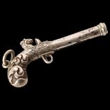 SAMPSON MORDAN & COMPANY - an unusual silver flintlock pistol design propelling pencil, length 45mm