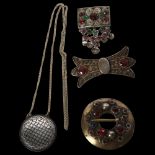 A selection of Scandinavian stone set Folk Art jewellery, and a Bidri Ware pendant