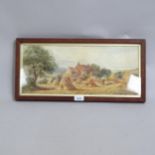 19th century watercolour, haymaking scene, unsigned, 26cm x 54cm overall