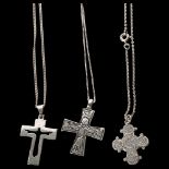 3 Scandinavian silver crucifixes, 1 having Swedish hallmarks