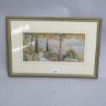 Giovanni, watercolour, Mediterranean coastal view, 34cm x 51cm overall, framed