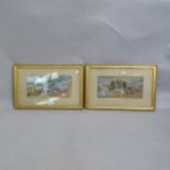 A pair of early 20th century watercolours, figures around campfires, image 15cm x 32cm, 33cm x