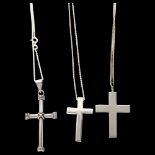 3 large silver crucifixes and chains