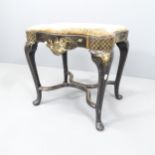 An oriental black lacquered and chinoiserie decorated stool. 53x50x43cm