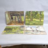 D W Burley, 4 oils on board, landscapes and building study