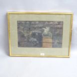 J Martin, mixed media, abstract, signed and dated 1963, 11" x 18.5", framed