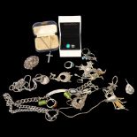 A group of silver and other costume jewellery, including stone set rings, identity bracelet, 2