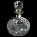 An Elizabeth II cut-glass decanter, with silver collar, hallmarks for Birmingham 1986, maker's marks