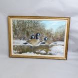 David Godden, oil on canvas, Canada geese, signed, 60cm x 100cm, framed Very good condition
