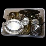 A quantity of silver plated tureens and cover, tea and coffee ware, trumpet vase etc (boxful)