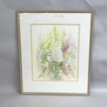 Karen Simmons, 2 watercolours, still life, wild foxgloves, and garden bonfire, largest 76cm x 63cm