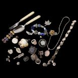 A group of silver and other costume jewellery, to include a silver-mounted rose quartz ring and