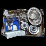 Various plated teaware, serving trays, goblets etc (boxful)