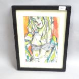 Gail Miller, mixed media ink/watercolour on paper, abstract nude, 31cm x 21cm, framed Good condition