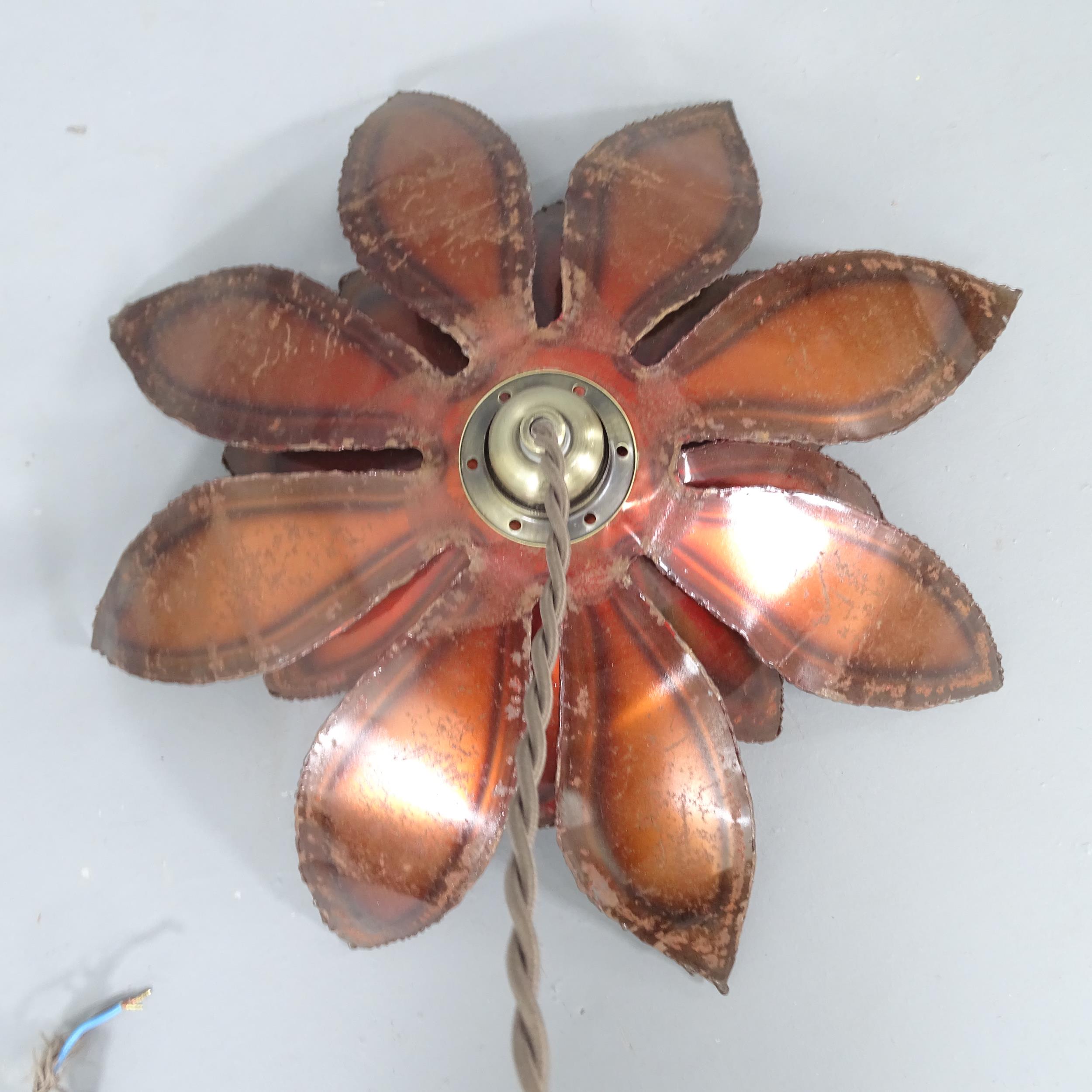 A hand made brutalist metal light fitting, circa 1970s', cut steel, bronzed flower shade, diameter - Image 3 of 3