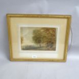 19th century watercolour, figures in a landscape, indistinctly signed, 38cm x 46cm overall, framed