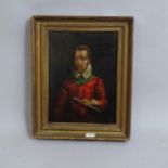 19th century oil on panel, portrait of Sir Walter Raleigh, unsigned, image 24cm x 18cm, 32cm x