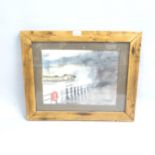 Leighton Goobie, watercolour, storm swept pier, 29cm x 38cm, framed Good condition