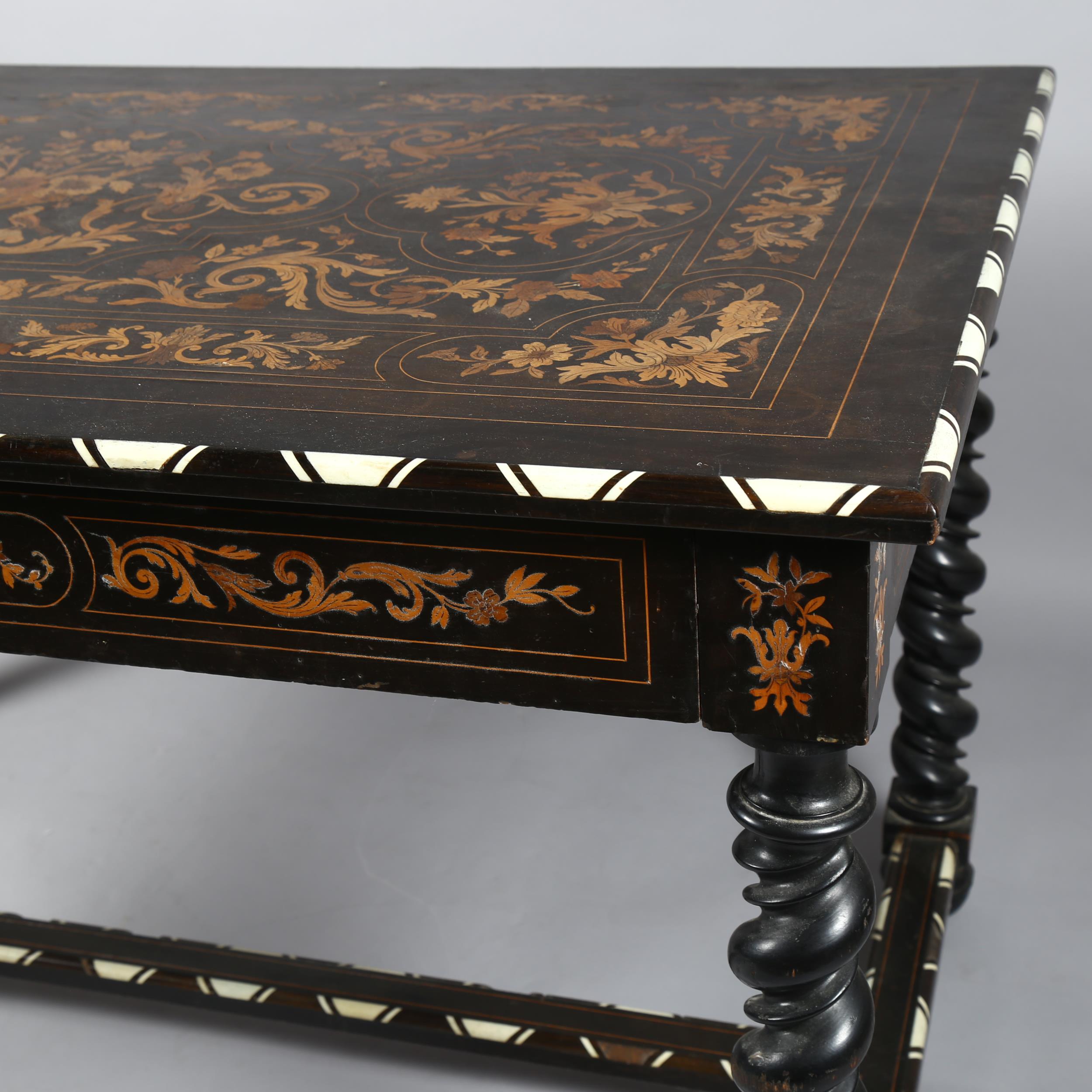 A 19th century Dutch marquetry centre table, rectangular form with bone inlaid edge, with - Image 4 of 10