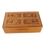 A Tunbridge Ware jewel box, micro-mosaic decorated hinged lid with tray lined interior, made by