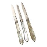 3 Victorian silver folding fruit knives, all hallmarked, mother of pearl handles All in good