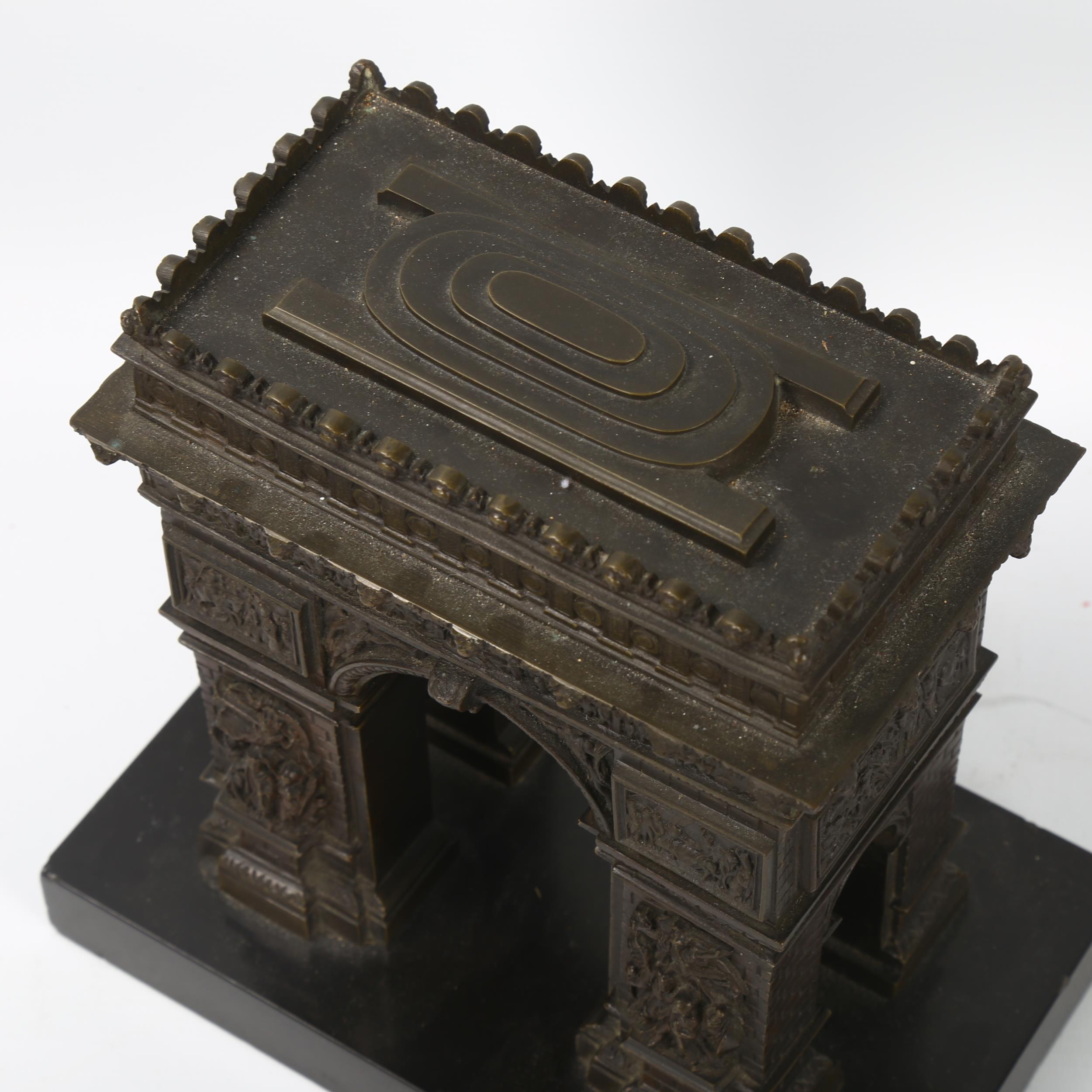 A 19th century Grand Tour French bronze model of the Arc De Triomphe, on slate base, height 20cm, - Image 6 of 6