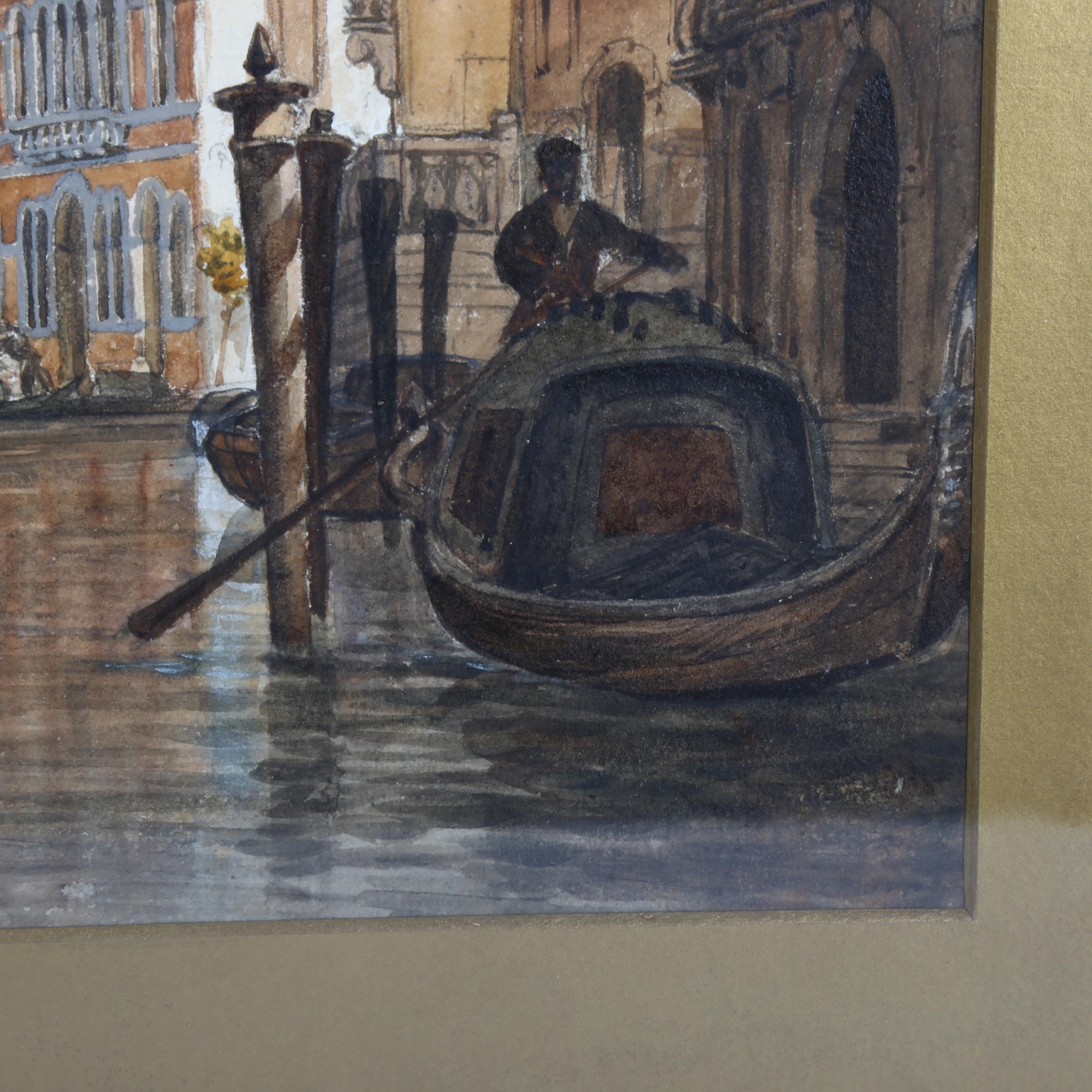 A 19th century watercolour, Venice canal scene, unsigned, framed, overall 47cm x 68cm Slight - Image 3 of 5