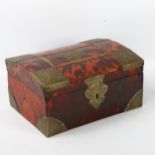 19th century tortoiseshell and brass-mounted jewel casket, engraved brass mounts, 22cm x 16cm x 11cm