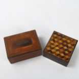 A small 19th century square Tunbridge Ware box, with cube parquetry decorated lid, 7cm x 7cm x