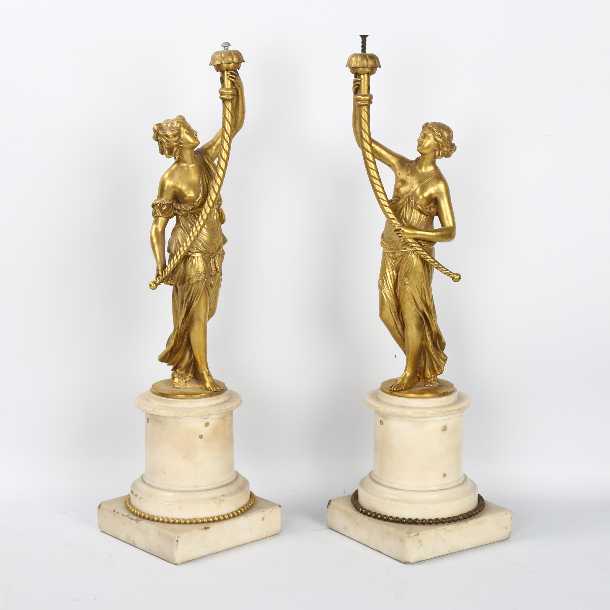 A pair of 19th century Renaissance style gilt-bronze figural table centres, modelled as Classical - Image 3 of 7