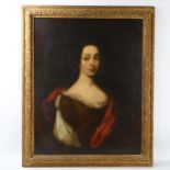 A 19th century oil on canvas, head and shoulders portrait of a lady, unsigned, framed, overall