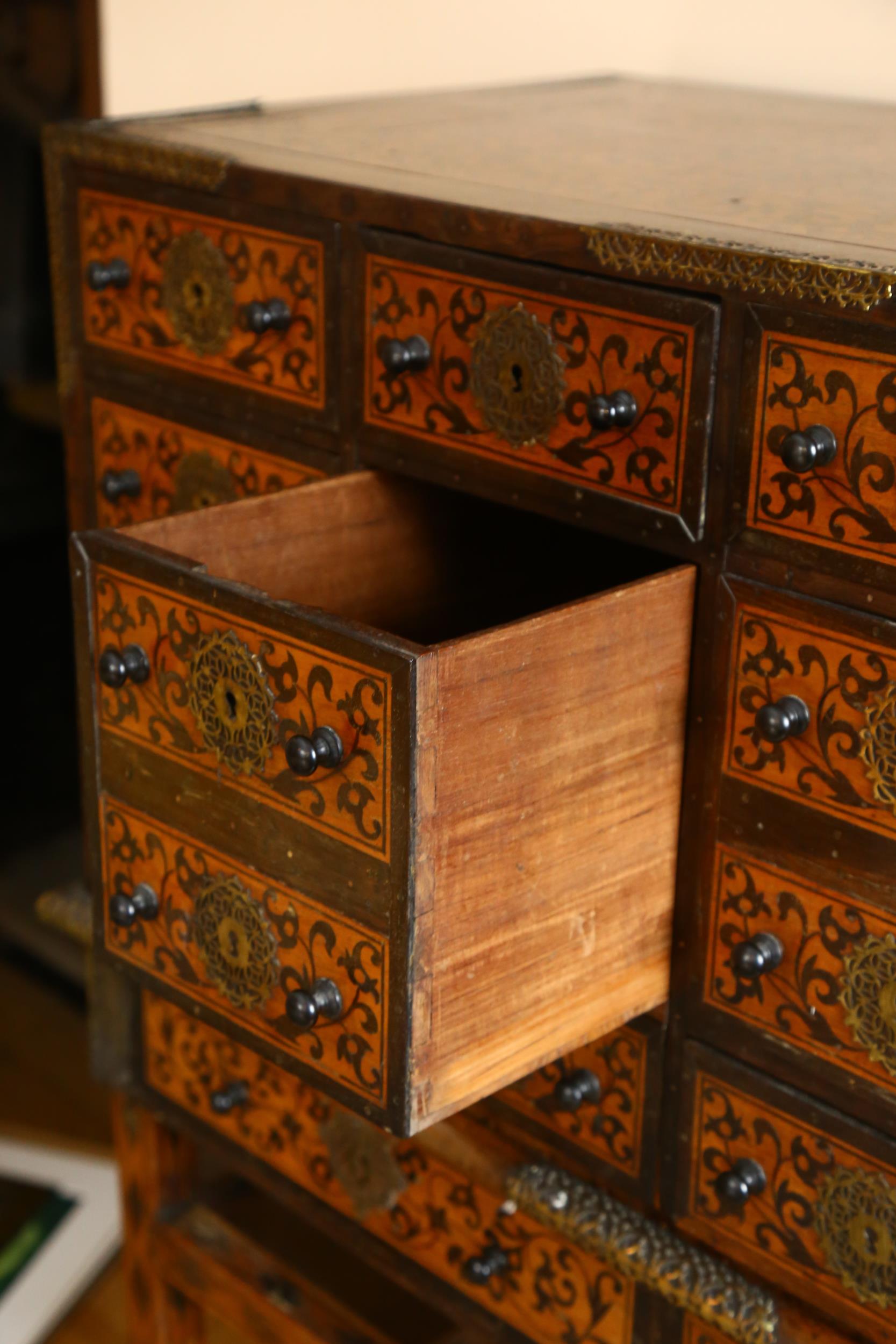 An Indo-Portuguese cabinet on stand (Contador), late 17th century, possibly Old Goa, brass-bound - Image 7 of 19